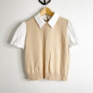 INDUSTRY‎ 9 Women's Wool Blend Twofer Sweater Top In Almond White Size Medium